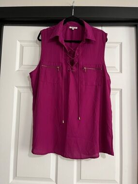 Sleeveless Lace-Up Blouse - Magenta